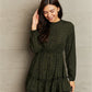 Army Green Leopard Smock Waist Long Sleeve Dress