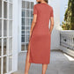 BAYSIDE Round Neck Short Sleeve Slit Dress
