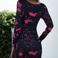Printed Boat Neck Long Sleeve Dress