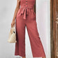DuskJumpers Decorative Button Strapless Smocked Jumpsuit with Pockets