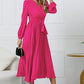 Full Size V-Neck Long Sleeve Tie Waist Midi Dress