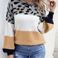 Color Block Round Neck Lantern Sleeve Sweater