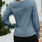 Ribbed Round Neck Lantern Sleeve Knit Top