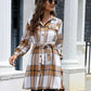 Penelope Plaid Belted Collared Neck Button Up Jacket