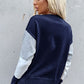 Women's Color Block Ribbed Trim Round Neck Knit Pullover