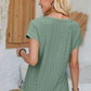 Eyelet Round Neck Rolled Short Sleeve T-Shirt