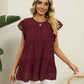 Full Size Swiss Dot Round Neck Tiered Blouse