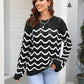 Hannah&Mea Wave Pattern Round Neck Long Sleeve Sweater