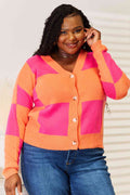 Woven Right Checkered V-Neck Dropped Shoulder Cardigan *