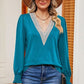 Lace Detail V-Neck Lantern Sleeve T-Shirt