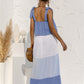 Full Size Color Block Tie Shoulder Tiered Sleeveless Dress