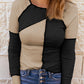 Color Block Round Neck Long Sleeve T-Shirt