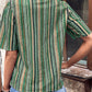 Printed V-Neck Button-Up Short Sleeve Top