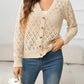Beauteous Openwork V-Neck Buttoned Knit Top