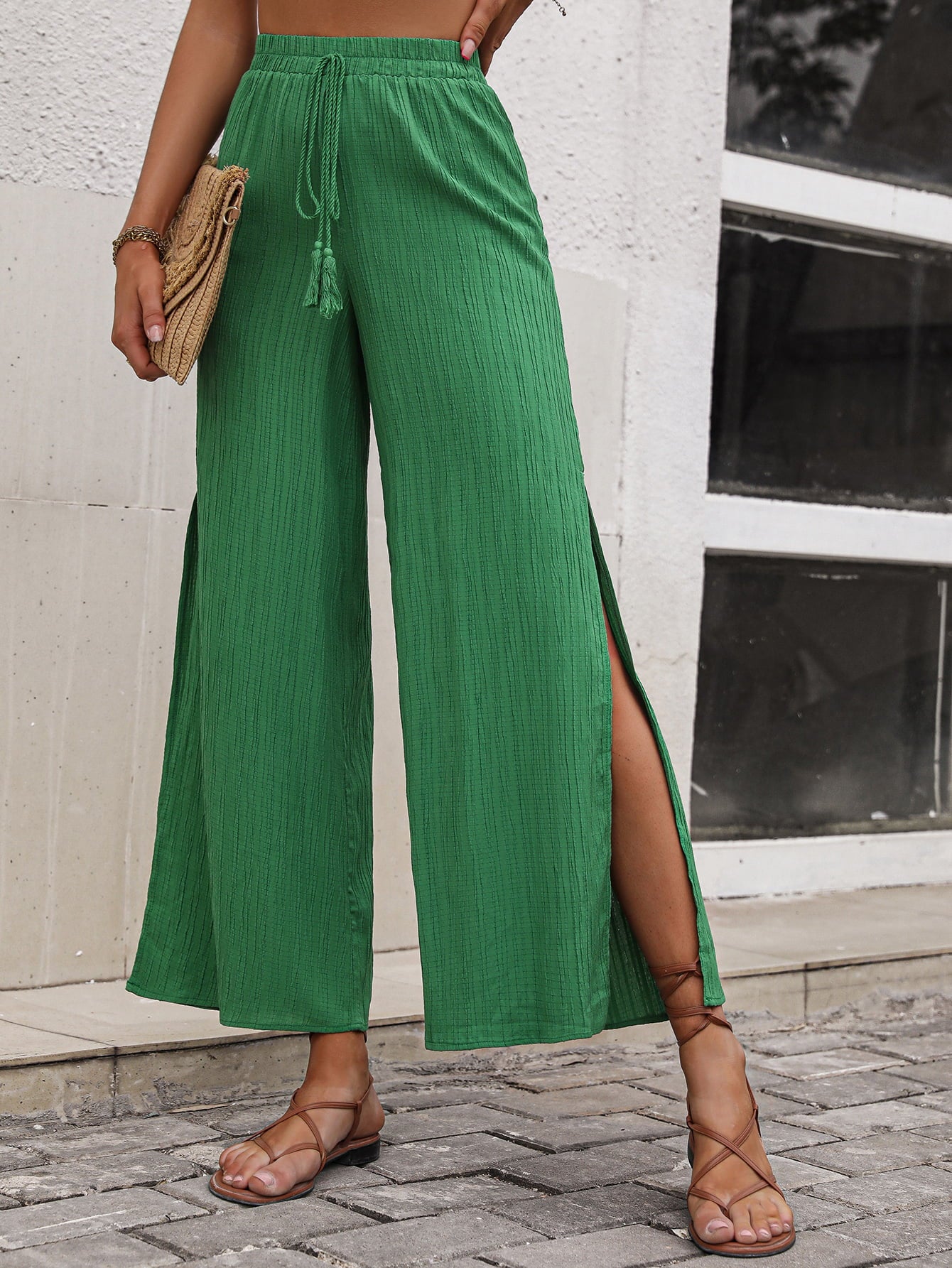 Women's High Waist Slit Wide Leg Pants