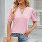Eyelet Notched Puff Sleeve T-Shirt