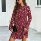 Round Neck Long Sleeve Red Mini Dress