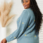 HEYSON Full Size Floral Embroidered Cable Teal Cardigan