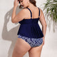 Plus Size Two-Tone Drawstring Sleeveless Tankini Set