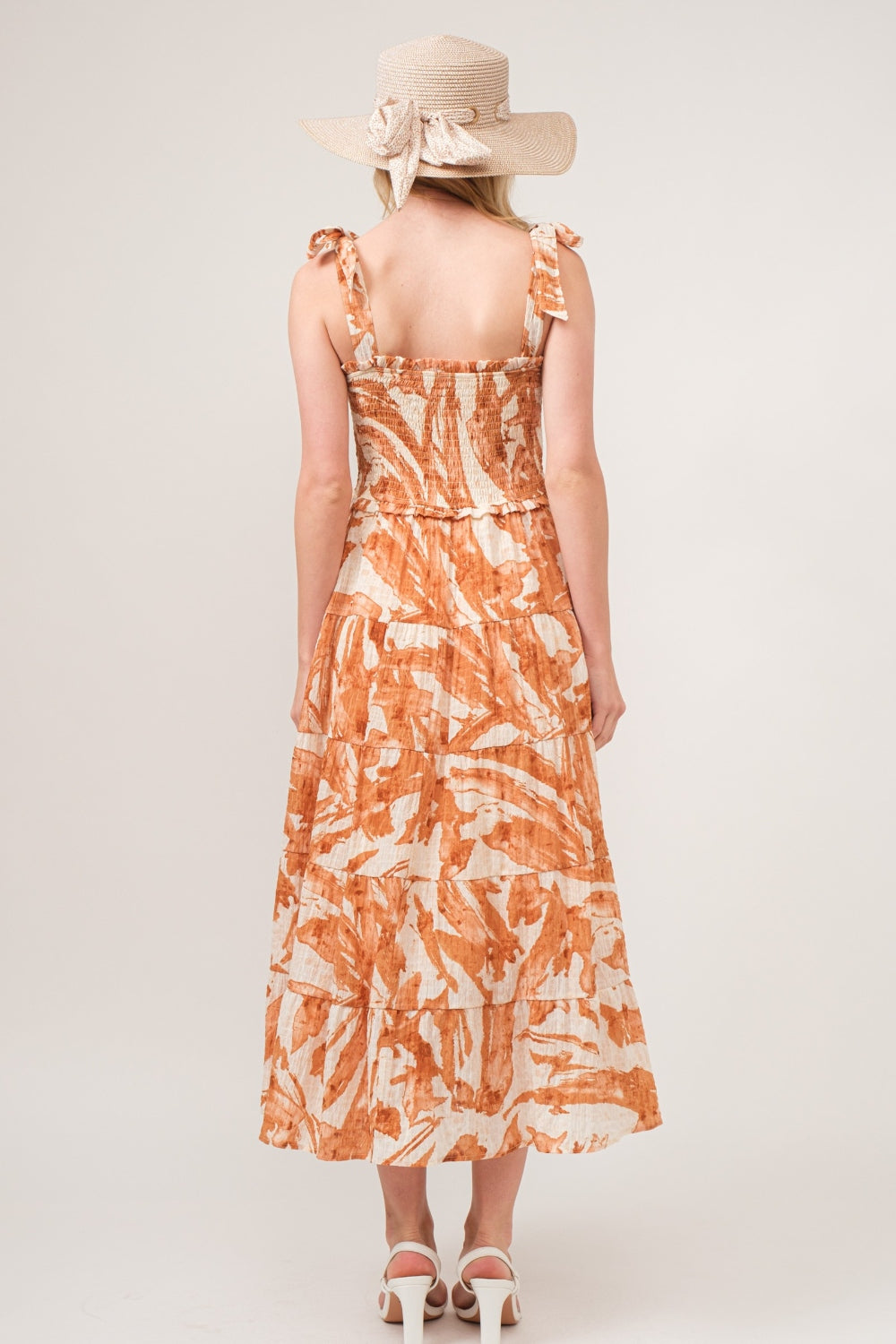 And The Why Tie Shoulder Smocked Midi Tiered Dress *