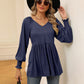 V-Neck Lantern Sleeve Blouse