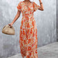 Full Size Floral Buttoned Drawstring Waist Tiered Dress