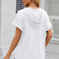 Half Button Drawstring Short Sleeve Hooded T-Shirt