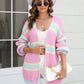 Sophia & Grace Color Block Ribbed Dropped Shoulder Open Front Cardigan