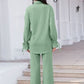 Drawstring Flounce Sleeve Shirt and Pants Set