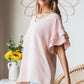 Heimish Full Size Swiss Dot Ruffle Short Sleeve Top