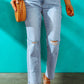 Blue High Waist Distressed Straight Leg Jeans