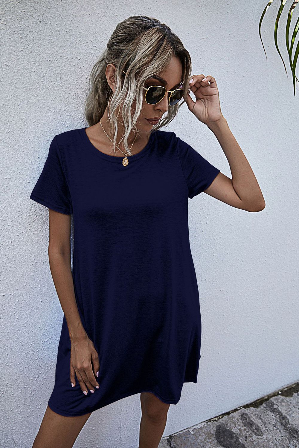 SOChic Round Neck Short Sleeve Mini Dress