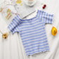 Women's DANICA Striped Lettuce Hem Knit Short Sleeve Top