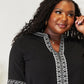 Double Take Black Full Size Embroidered Notched Neck Top