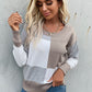 Women's Color Block Ribbed Trim Round Neck Knit Pullover