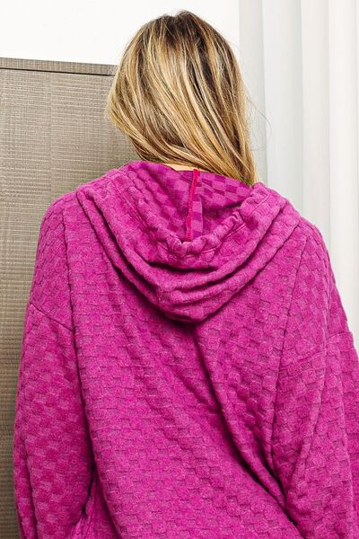 BiBi Brushed Checker Drawstring Long Sleeve Hoodie *