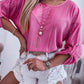 Round Neck Roll-Tab Sleeve Blouse