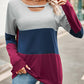 Color Block Cutout Round Neck Long Sleeve T-Shirt
