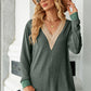Slit V-Neck Long Sleeve T-Shirt