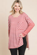 Culture Code Oversize Striped Round Neck Long Sleeve Slit T-Shirt *