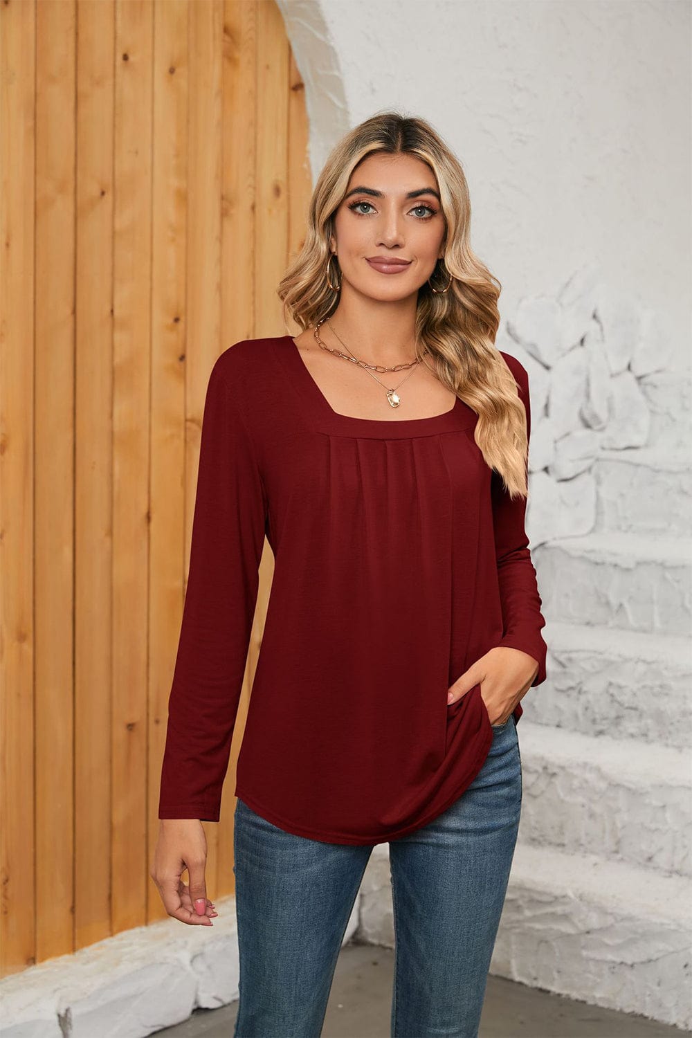 Full Size Square Neck Long Sleeve T-Shirt