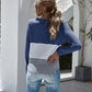 Twisted Waffle-knit Color Block Buttoned Blouse