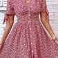 Ditsy Floral Tied Puff Sleeve Button Front Dress