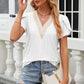 Eyelet V-Neck Petal Sleeve T-Shirt