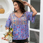 Plus Size Printed V-Neck Half Sleeve Blouse