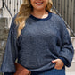 Plus Size Waffle-Knit Round Neck Dropped Shoulder Sweater