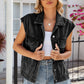 Pocketed Button Up Sleeveless Denim Jacket