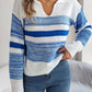 Striped Collared Neck Long Sleeve Sweater