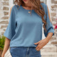 Textured Round Neck Split Sleeve Top
