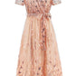 Sequin Leaf Embroidery Tie Front Short Sleeve Dress